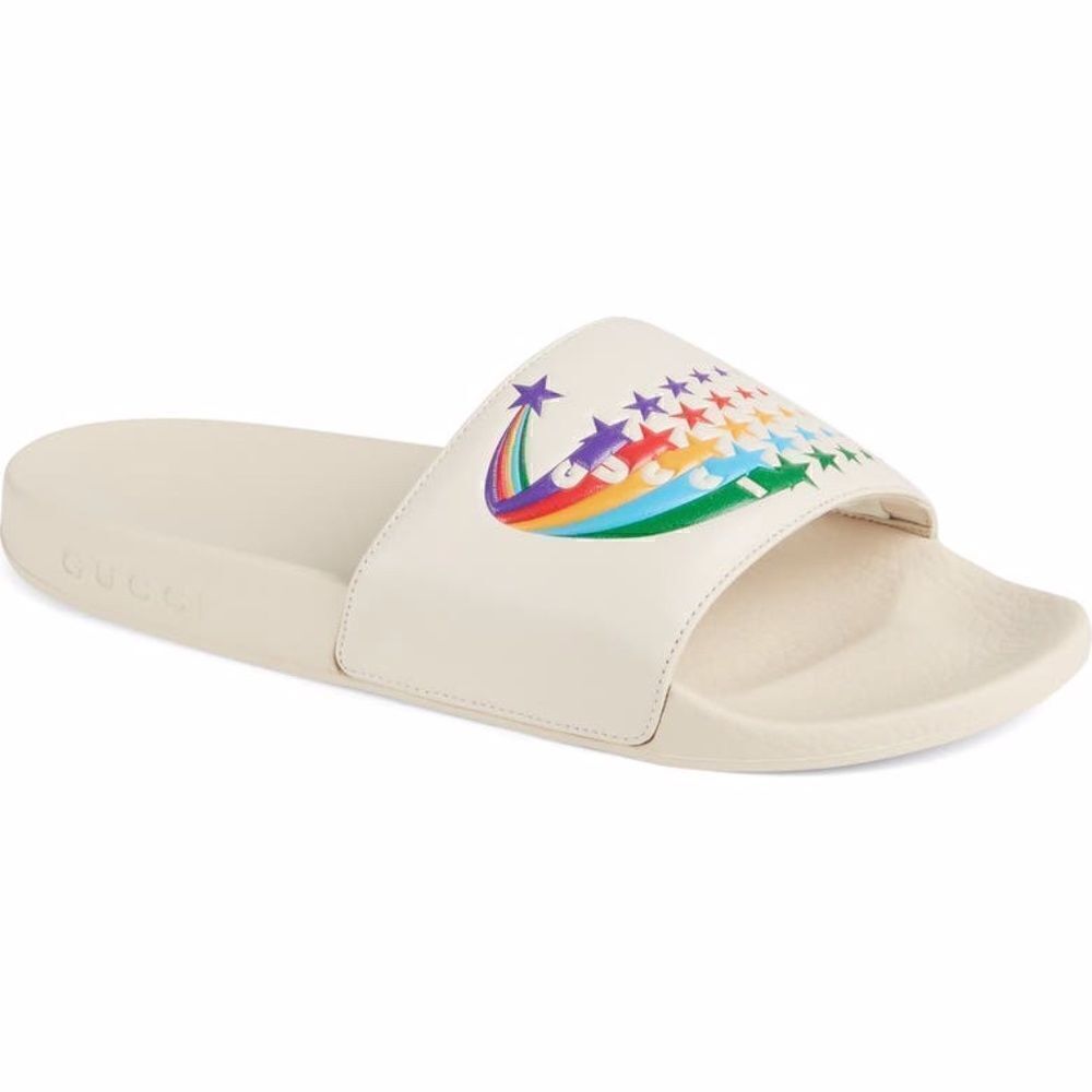 New Gucci Rainbow Pursuit Slides Sandal Shooting Star Design Mystic White